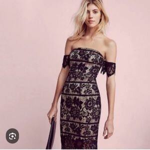 Express Black and Cream Lace Midi Dress